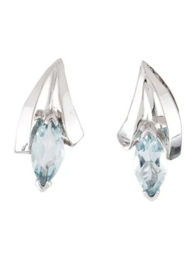 Pre-owned Earrings 14k Aquamarine Stud  In Multi