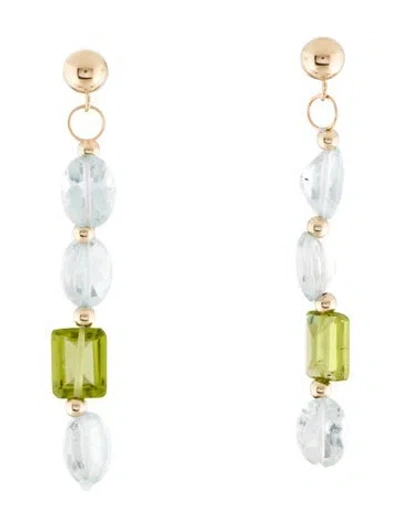 Pre-owned Earrings 14k Aquamarine, Topaz & Peridot Drop  In Multi