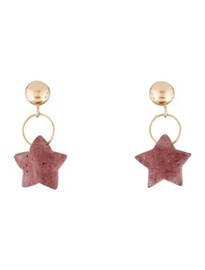 Pre-owned Earrings 14k Aventurine Quartz Star Drop  In Multi