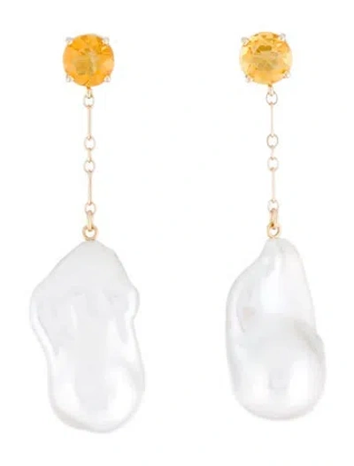 Pre-owned Earrings 14k Baroque Pearl & Fire Opal Drop Earings In Multi