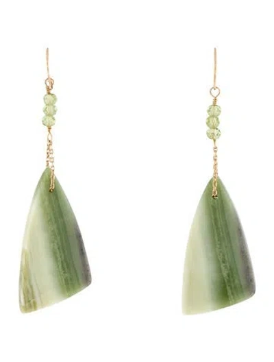 Pre-owned Earrings 14k Calcite & Peridot Drop  In Multi
