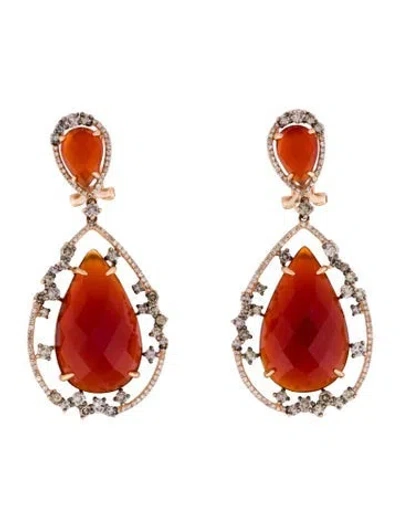 Pre-owned Earrings 14k Carnelian And Diamond Drop  In Multi