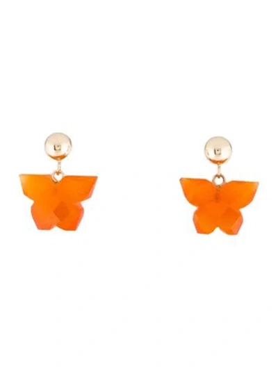 Pre-owned Earrings 14k Carnelian Butterfly Drop  In Multi