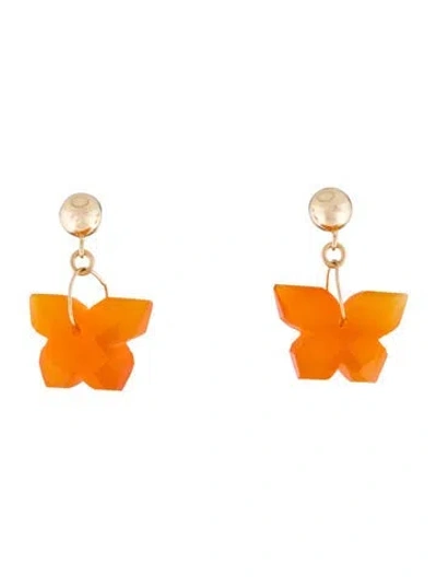Pre-owned Earrings 14k Carnelian Butterfly Drop  In Multi