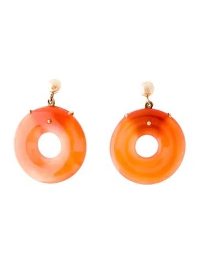 Pre-owned Earrings 14k Carnelian Carved Drop  In Multi