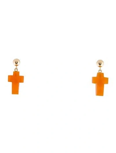 Pre-owned Earrings 14k Carnelian Cross Drop  In Multi