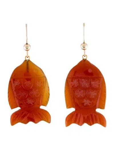 Pre-owned Earrings 14k Carnelian Fish Drop Earring In Multi