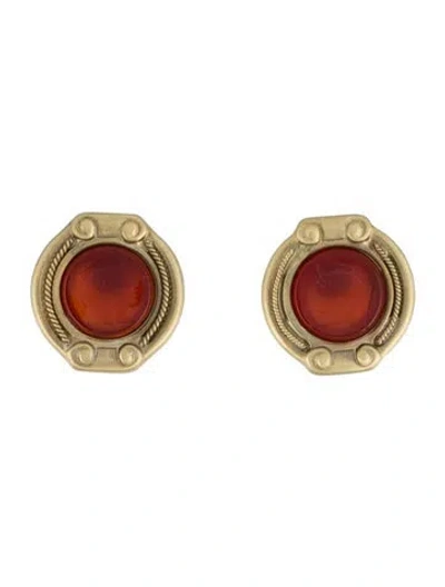 Pre-owned Earrings 14k Carved Carnelian Earclips In Multi