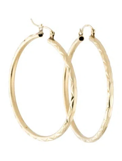 Pre-owned Earrings 14k Carved Hoop  In Multi