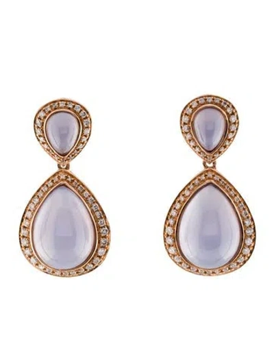 Pre-owned Earrings 14k Chalcedony And Diamond Drop  In Multi