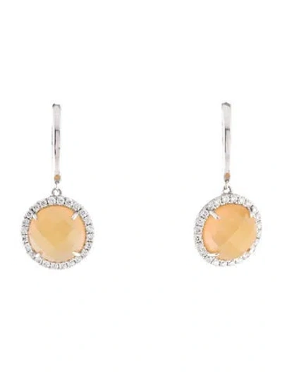 Pre-owned Earrings 14k Chalcedony & Diamond Huggie Drop  In Multi