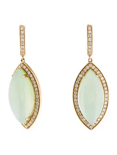 Pre-owned Earrings 14k Chalcedony & Diamond Huggie Drop  In Multi