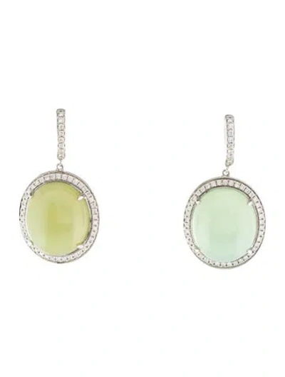 Pre-owned Earrings 14k Chalcedony & Diamond Huggie Drop  In Multi