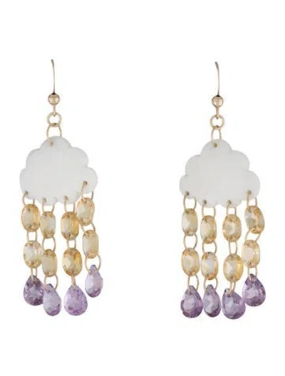 Pre-owned Earrings 14k Chalcedony, Citrine & Amethyst Rain Cloud Drop  In Multi