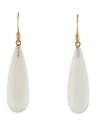 Pre-owned Earrings 14k Chalcedony Teardrop Drop  In Multi