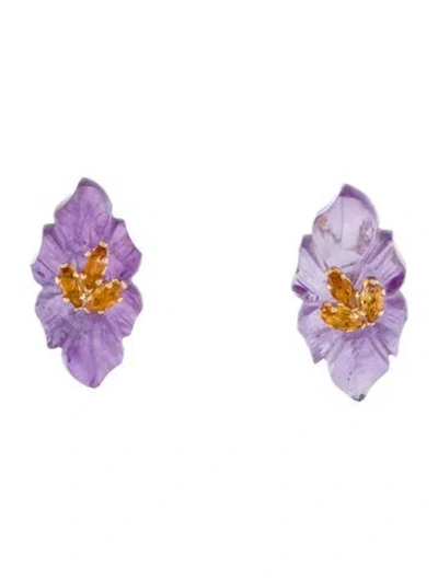 Pre-owned Earrings 14k Citrine & Amethyst Convertible Flower Jacket Stud  In Multi