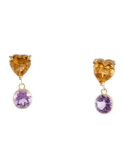 Pre-owned Earrings 14k Citrine & Amethyst Drop  In Multi