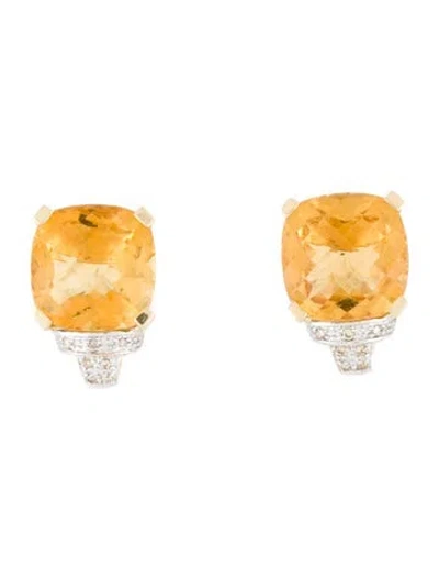 Pre-owned Earrings 14k Citrine & Diamond Clip-on  In Multi