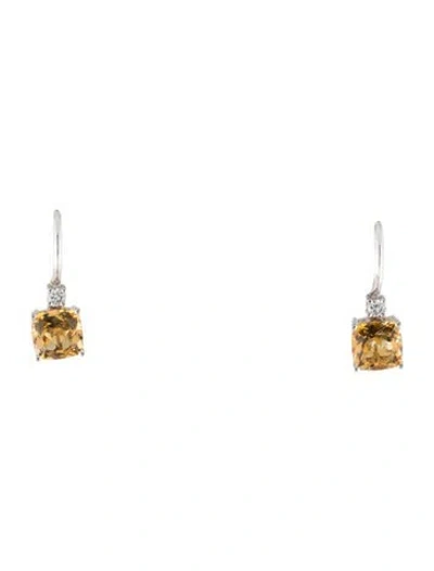 Pre-owned Earrings 14k Citrine & Diamond Drop  In Multi