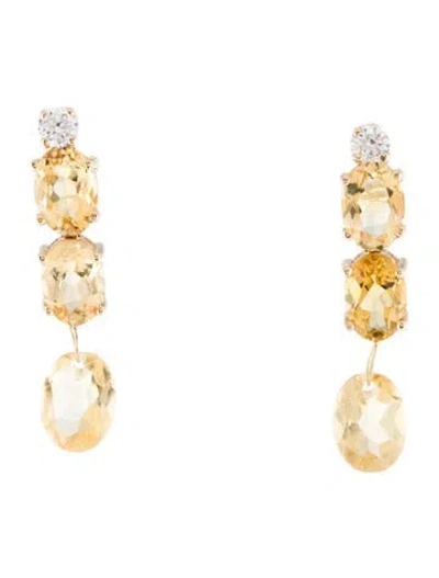 Pre-owned Earrings 14k Citrine & Diamond Drop  In Multi