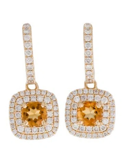 Pre-owned Earrings 14k Citrine & Diamond Drop  In Multi