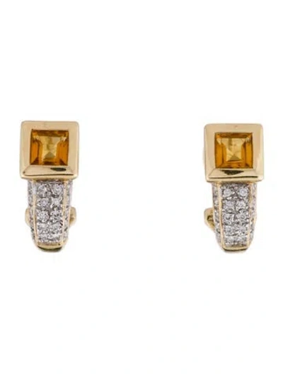 Pre-owned Earrings 14k Citrine & Diamond Earclips In Multi