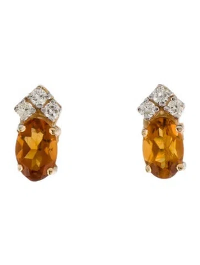 Pre-owned Earrings 14k Citrine & Diamond Studs In Multi