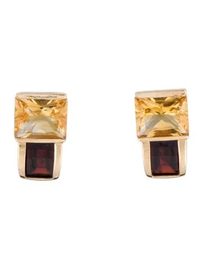 Pre-owned Earrings 14k Citrine & Garnet Earclips In Multi