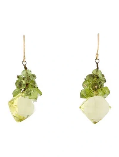 Pre-owned Earrings 14k Citrine & Peridot Drop  In Multi
