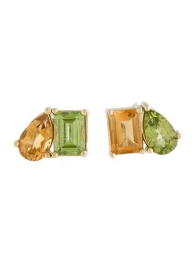 Pre-owned Earrings 14k Citrine & Peridot Stud  In Multi