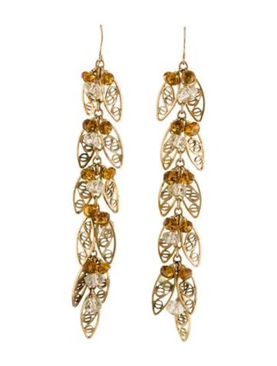 Pre-owned Earrings 14k Citrine & Quartz Chandelier  In Multi