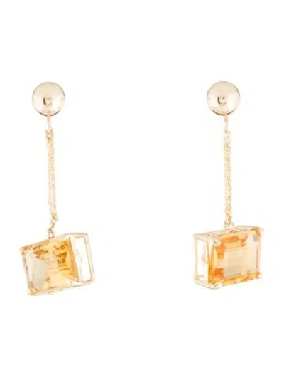 Pre-owned Earrings 14k Citrine Chain Drop  In Multi