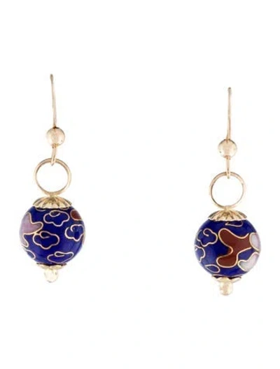 Pre-owned Earrings 14k Cloisonné Enamel Drop  In Multi