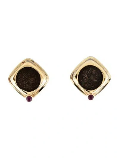 Pre-owned Earrings 14k Coin & Ruby Earclips In Multi