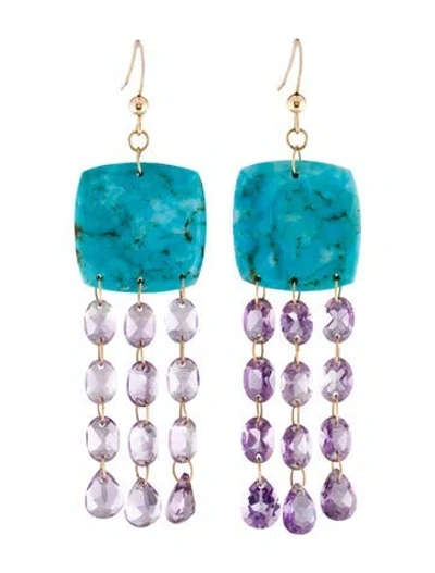 Pre-owned Earrings 14k Composite Turquoise & Amethyst Drop  In Multi