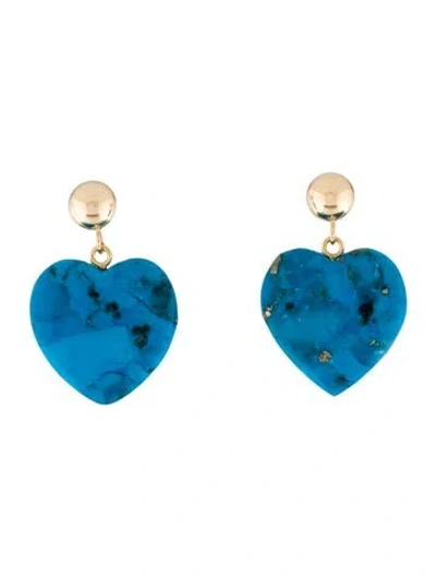 Pre-owned Earrings 14k Composite Turquoise Heart Drop  In Multi