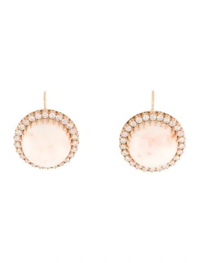 Pre-owned Earrings 14k Coral & Diamond Drop  In Multi