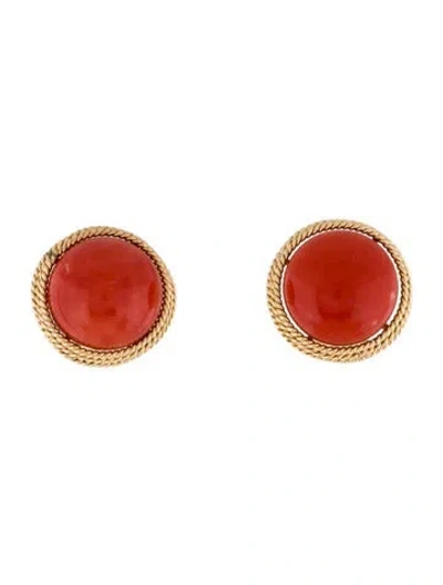 Pre-owned Earrings 14k Coral Clip On  In Multi