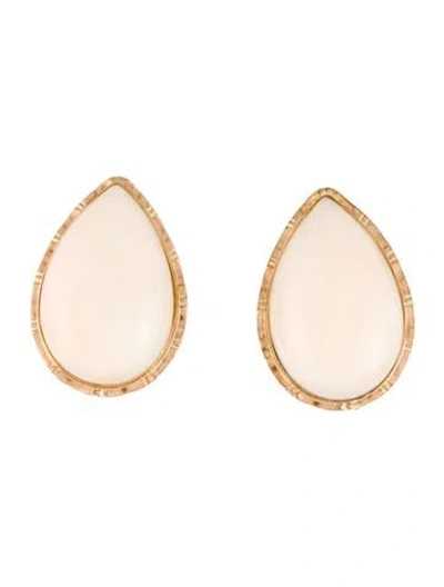 Pre-owned Earrings 14k Coral Earclips In White