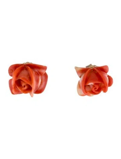 Pre-owned Earrings 14k Coral Rose Stud  In Multi