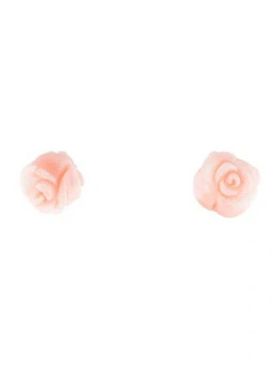 Pre-owned Earrings 14k Coral Rose Stud  In Pink