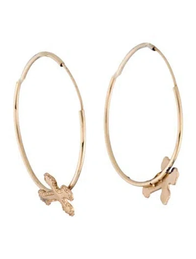 Pre-owned Earrings 14k Cross Hoop  In Multi