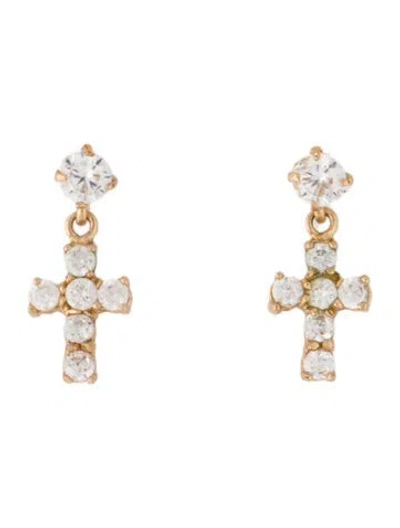 Pre-owned Earrings 14k Cubic Zirconia Cross Drop  In Multi