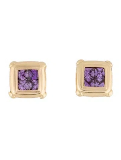 Pre-owned Earrings 14k Cubic Zirconia Earclips In Purple