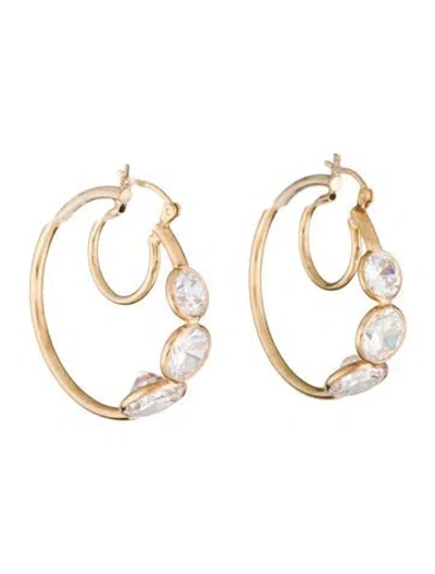 Pre-owned Earrings 14k Cubic Zirconia Graduated Double Hoop  In Multi