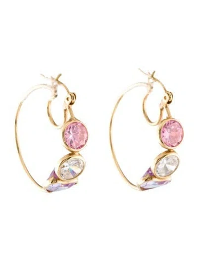 Pre-owned Earrings 14k Cubic Zirconia Hoop  In Multi