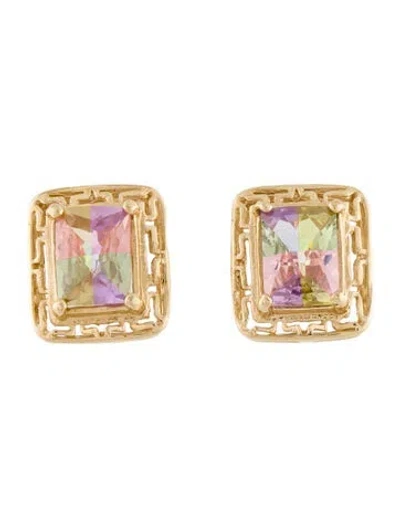 Pre-owned Earrings 14k Cubic Zirconia Stud  In Multi