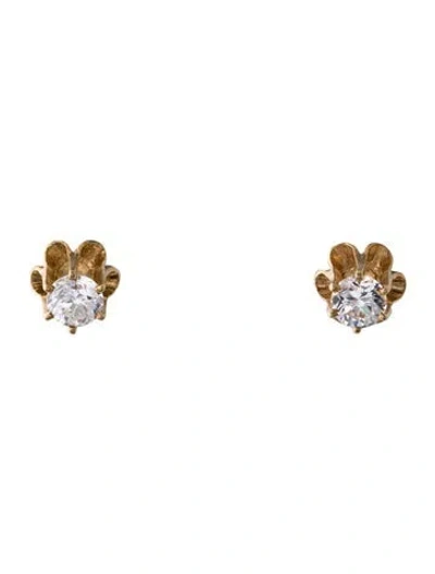 Pre-owned Earrings 14k Cubic Zirconia Stud  In Multi