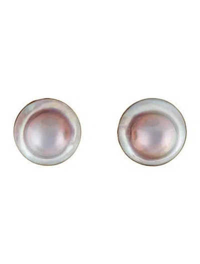 Pre-owned Earrings 14k Cultured Mabé Pearl Earclips In Multi