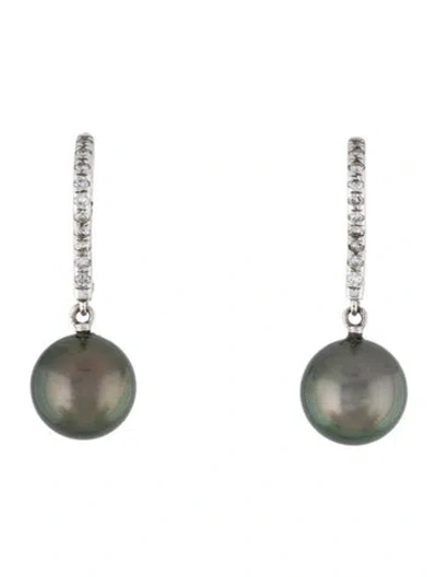Pre-owned Earrings 14k Cultured Pearl & Diamond Drop  In Multi